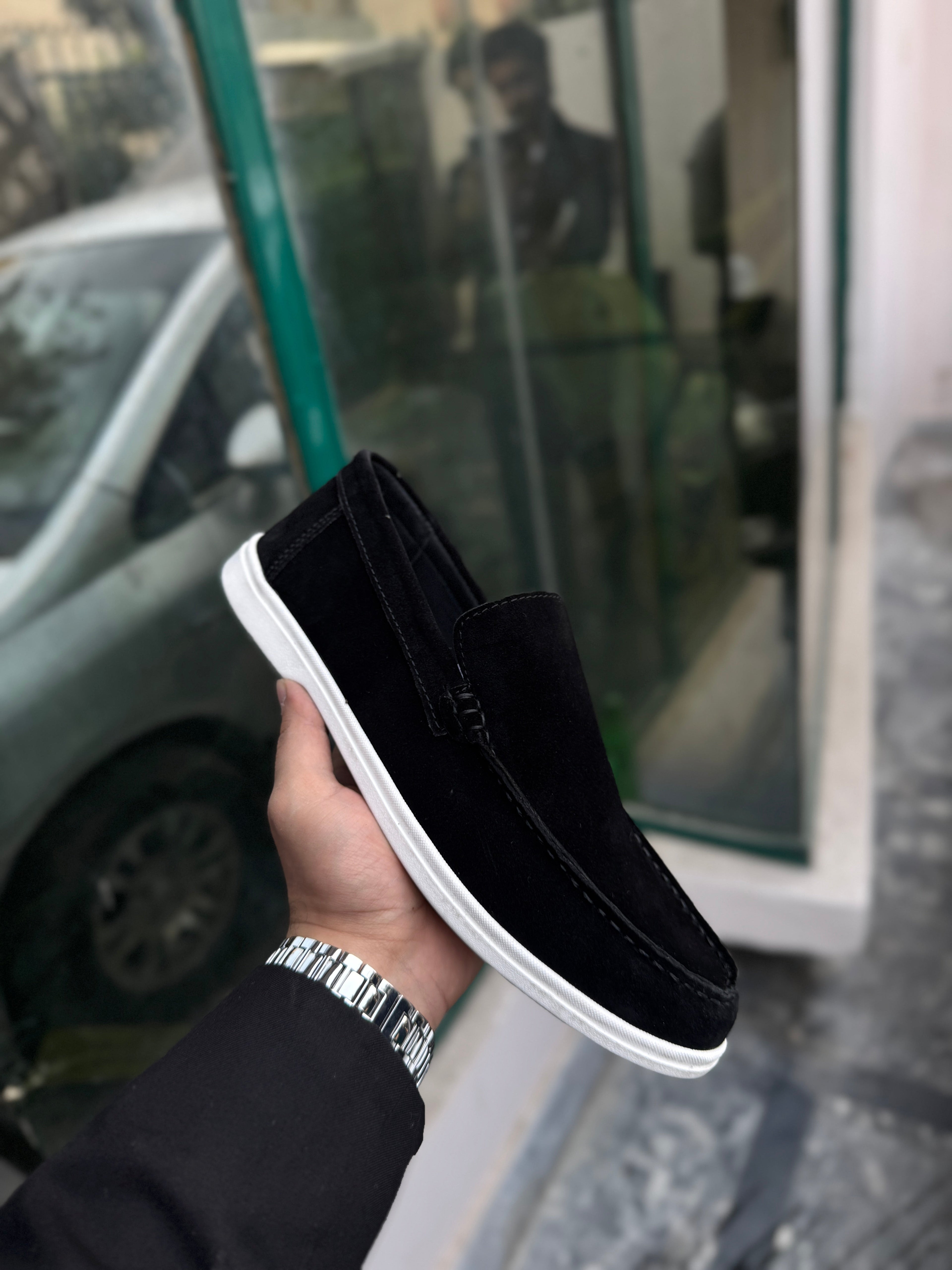 OLD MONEY SUEDE LEATHER LOAFERS SHOES - JET BLACK