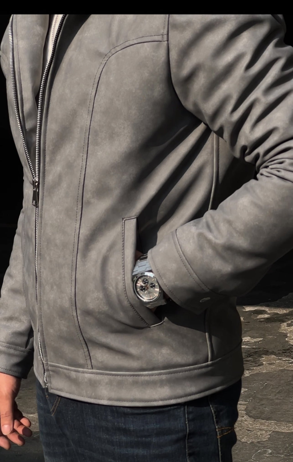 NETFLIX STYLE GREY IMPORTED LEATHER JACKET