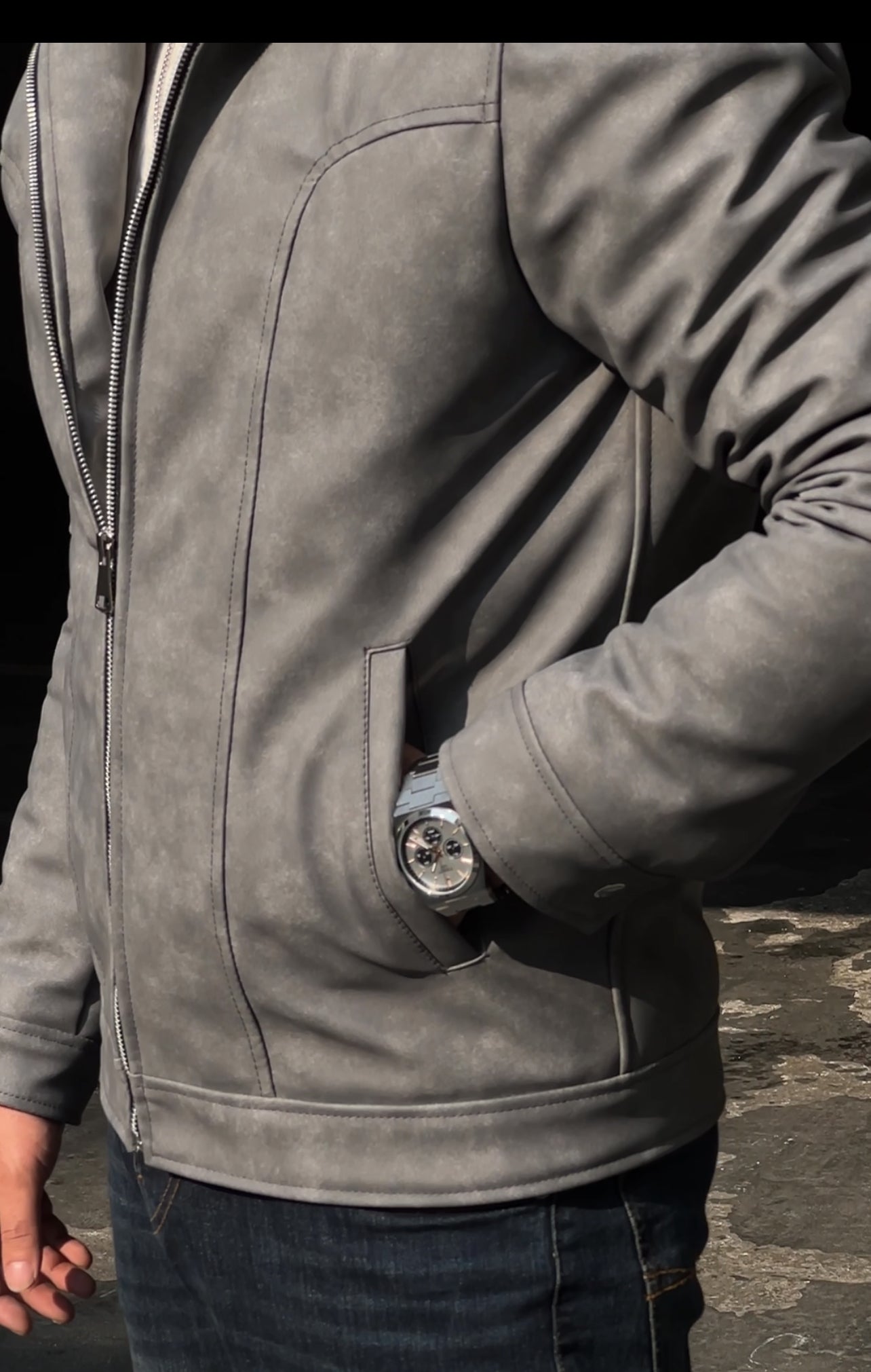 NETFLIX STYLE GREY IMPORTED LEATHER JACKET