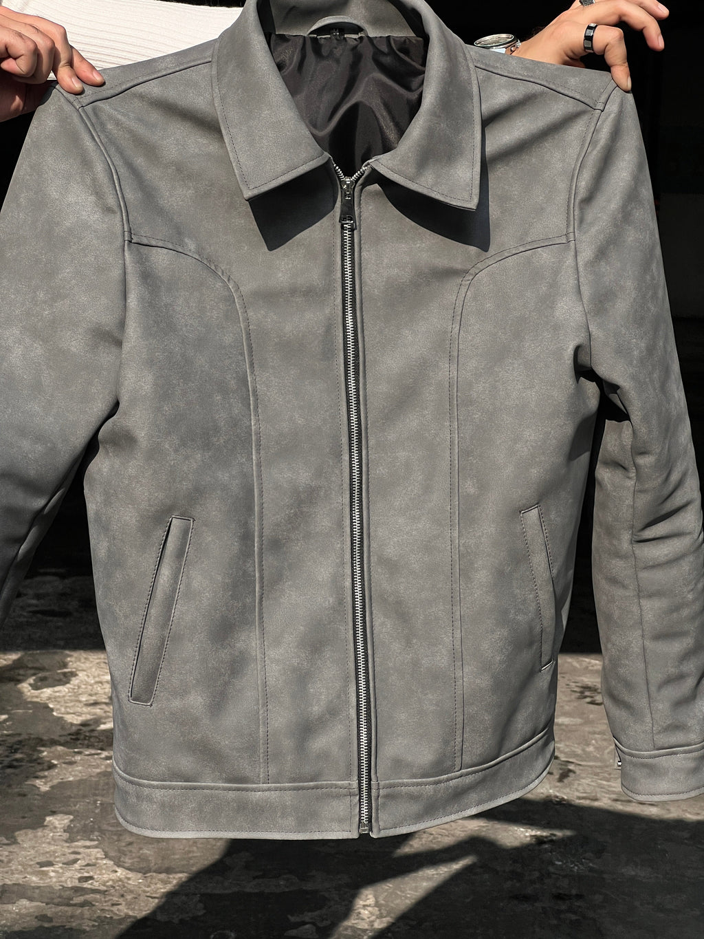 NETFLIX STYLE GREY IMPORTED LEATHER JACKET