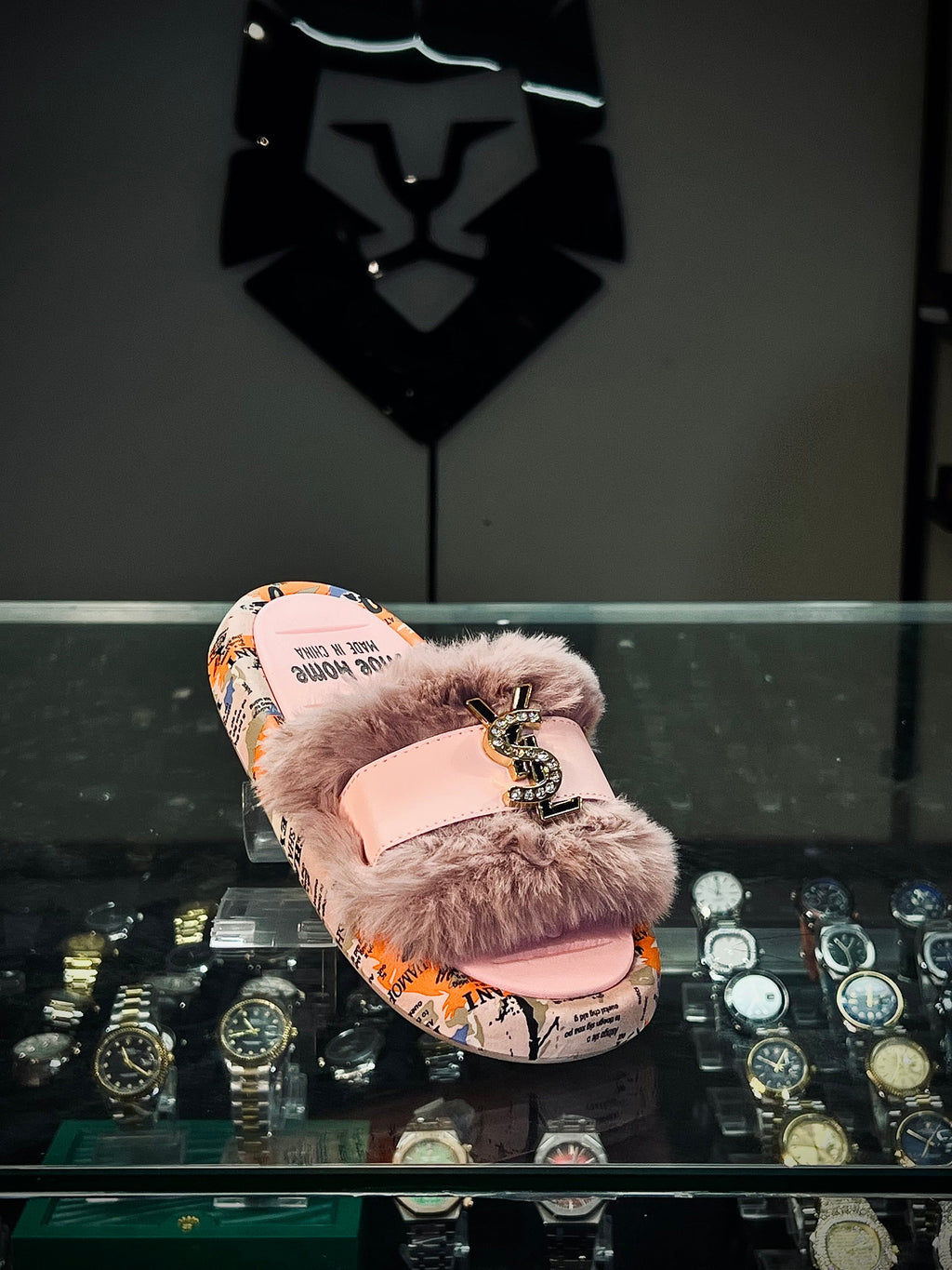 YSL Fur Slides