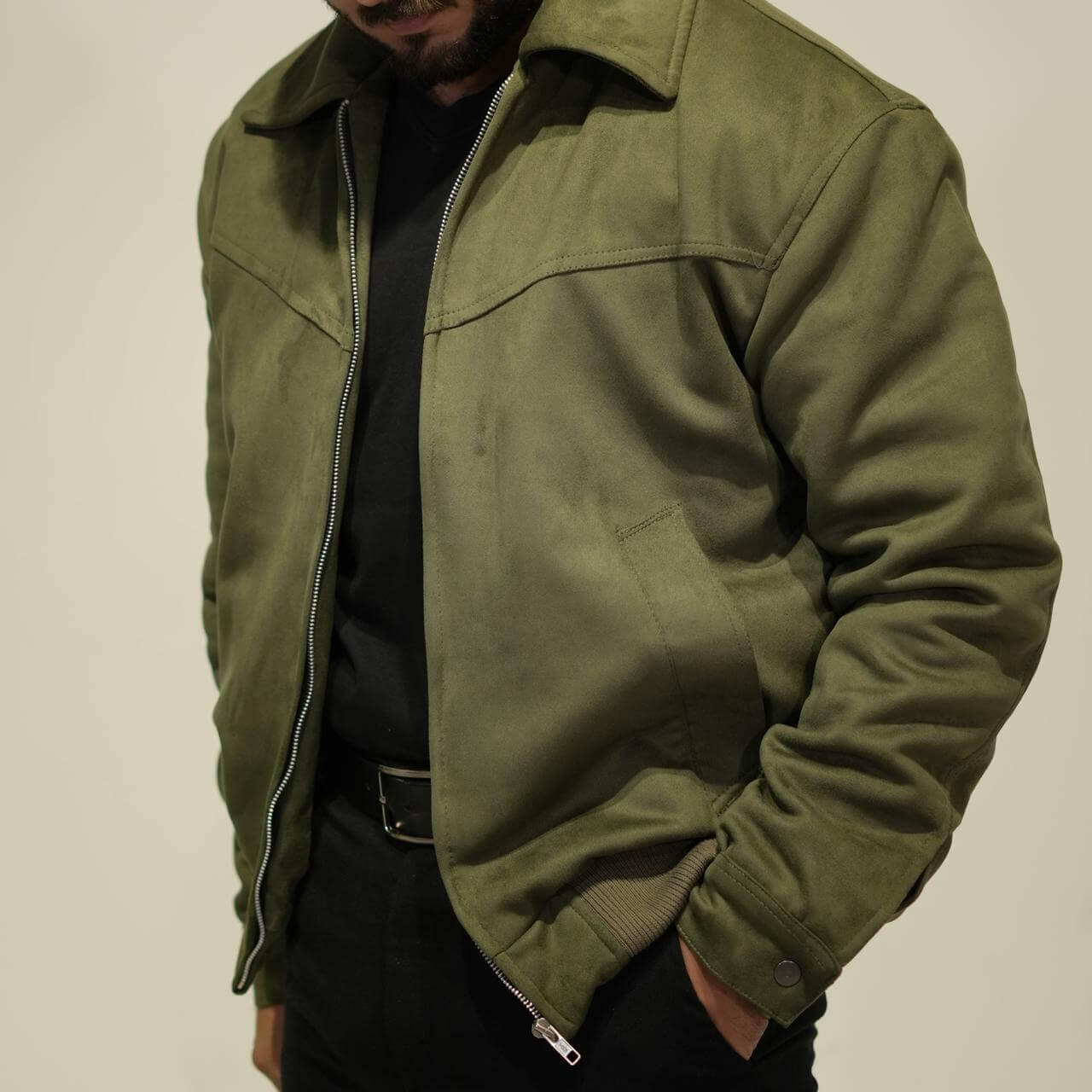 Men’s Premium Olive Green Suede Jacket