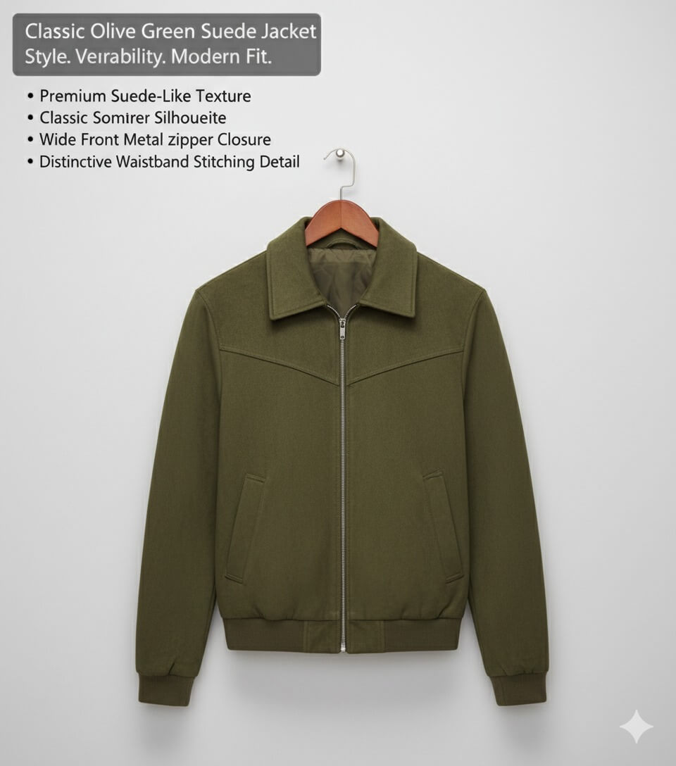 Men’s Premium Olive Green Suede Jacket