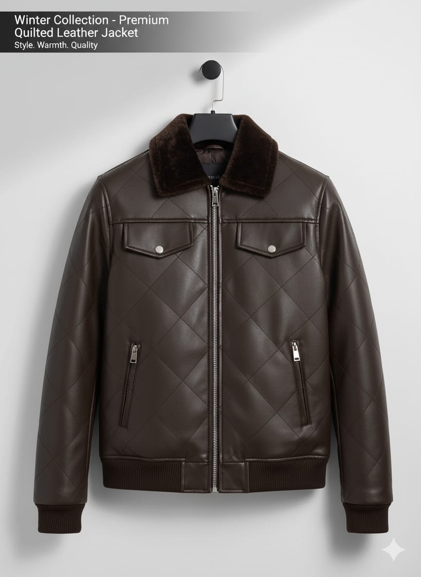 HOLLYWOOD-STYLE COFFEE BROWN DIAMOND-CUT LEATHER JACKET