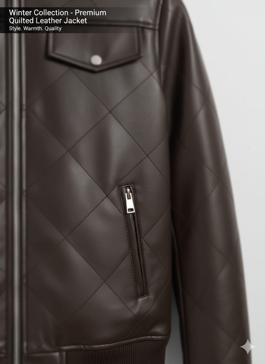 HOLLYWOOD-STYLE COFFEE BROWN DIAMOND-CUT LEATHER JACKET